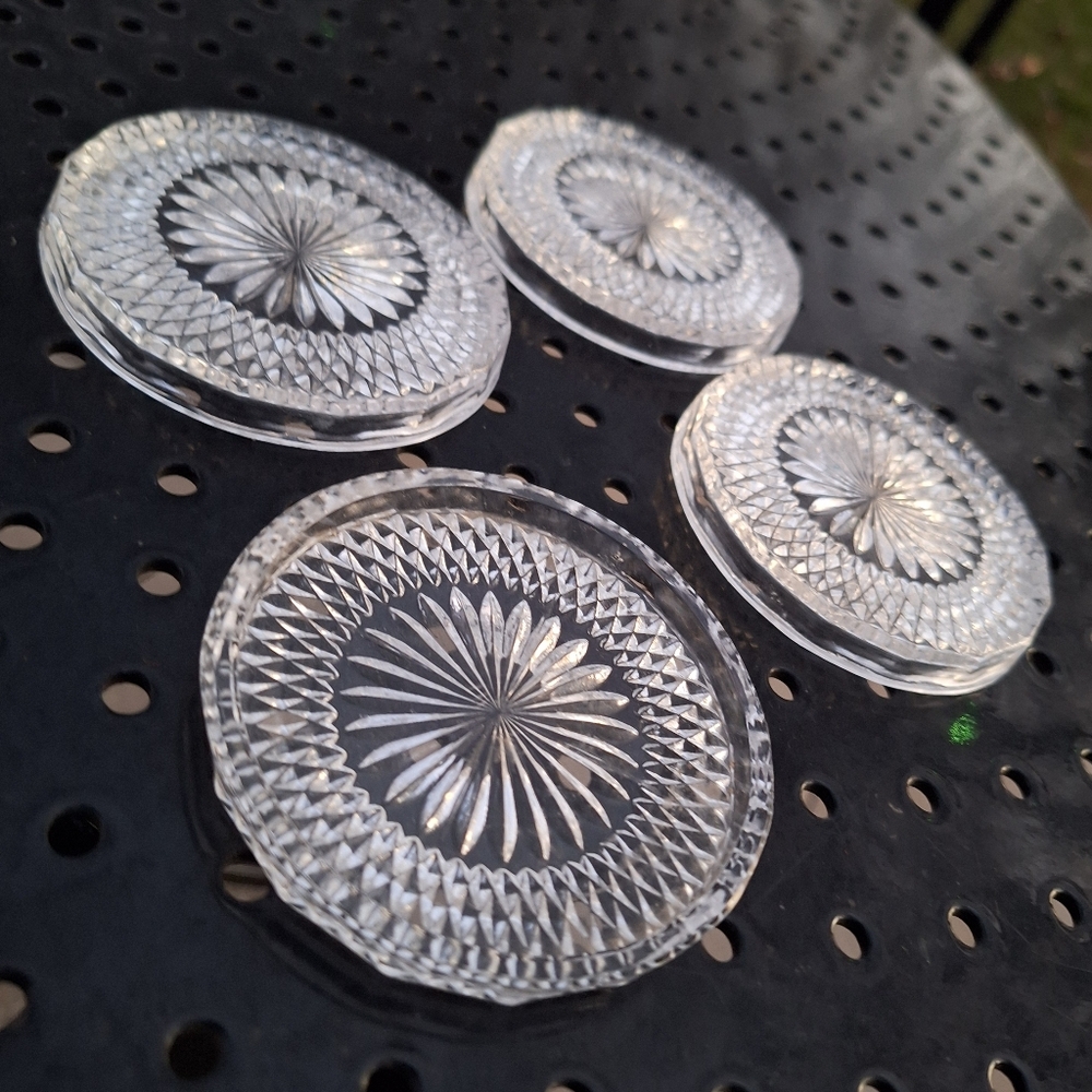 Crystal Glass Coaster Set of 4 Vintage Drink Holder or Trinket Dishes Clear